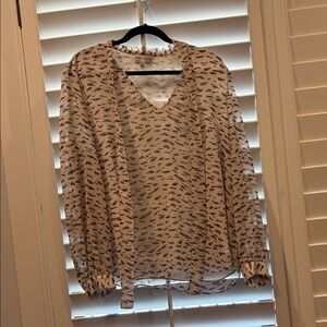 Gibson Latimer Cream and Brown Patterned Blouse